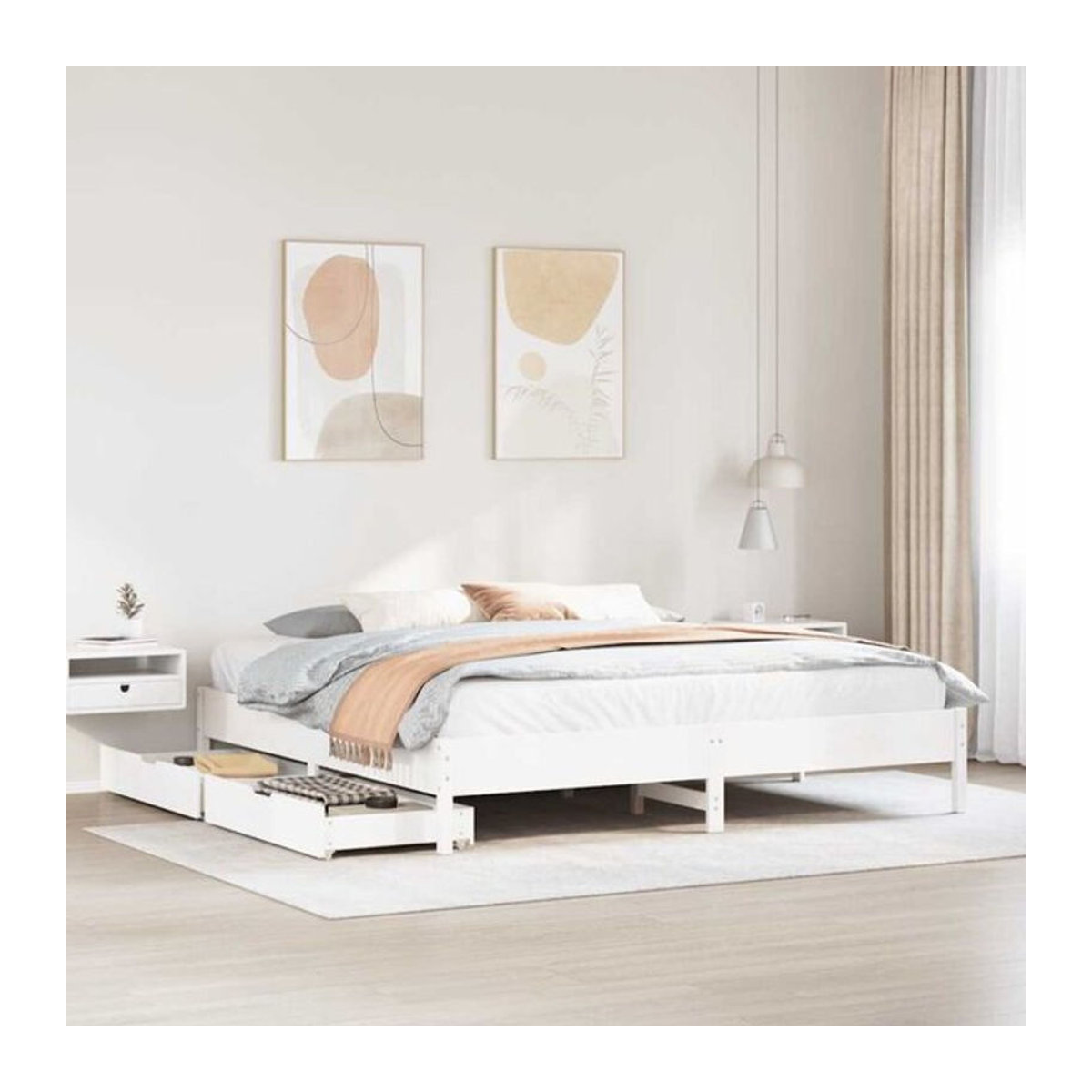 Massivholzbett aus Kiefernholz von Vidaxl in Weiß, B/T/H: 180 x 200 x 36,5 cm - Bild 1