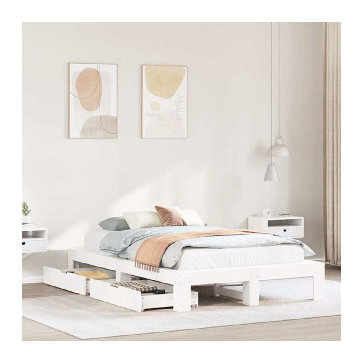 Massivholzbett aus Kiefernholz von Vidaxl in Weiß, Landhausstil und minimalistisches Design, B/T/H: 120 x 200 x 32 cm - Bild 1