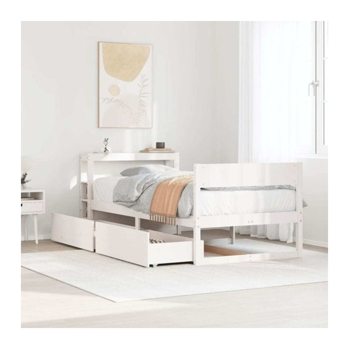 Massivholzbett aus Kiefernholz von vidaxl in Weiß, Landhausstil und minimalistisches Design, B/T/H: 75 x 190 cm - Bild 1
