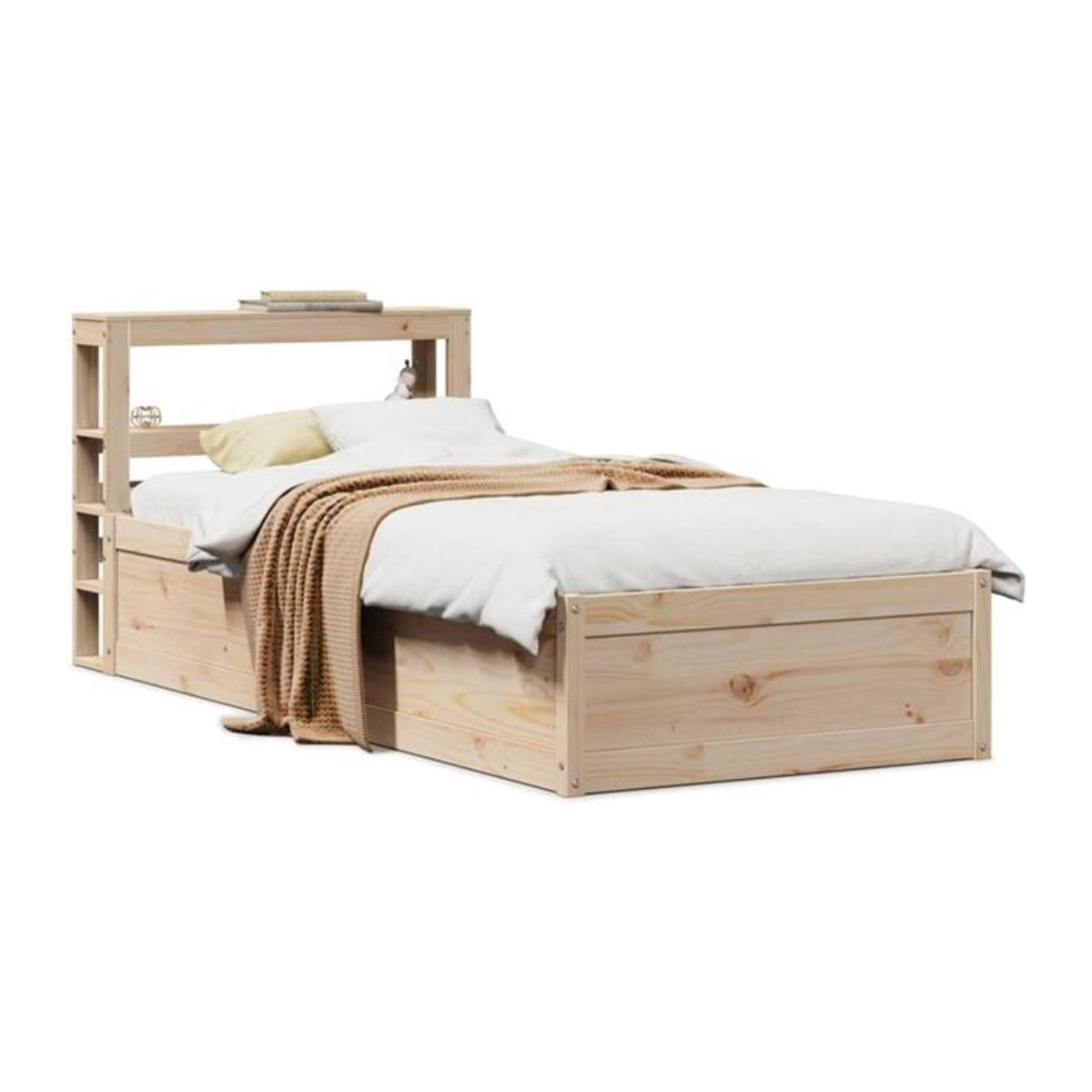 Massivholzbett mit Kopfteil von Vidaxl aus Kiefer in Braun, B/L: 90 x 190 cm - Bild 1