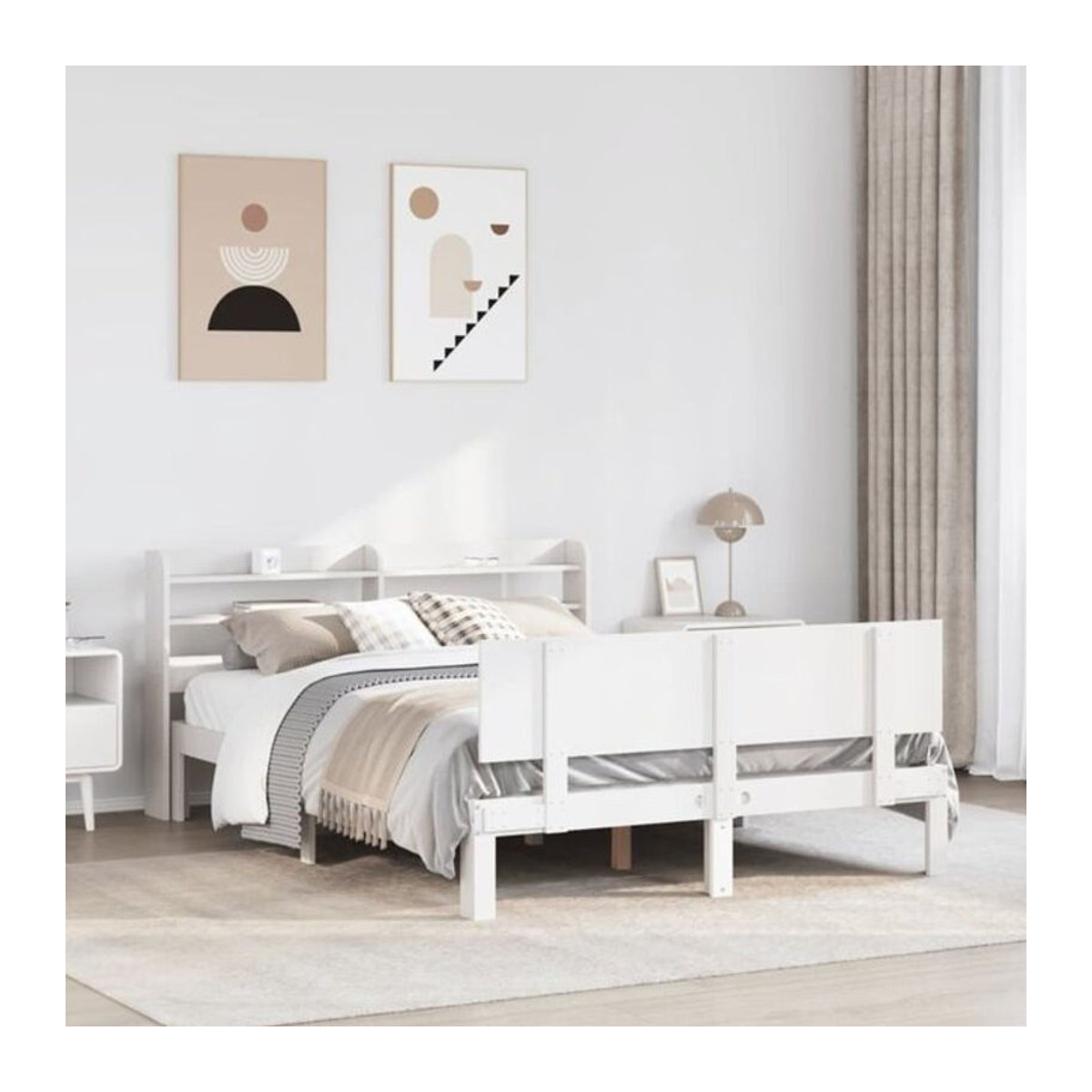 Massivholzbett mit Kopfteil von Vidaxl in Weiß, Landhausstil und minimalistisches Design, B/T/H: 140 x 200 cm - Bild 1