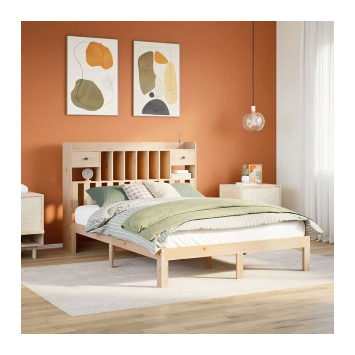Massivholzbett mit Regal aus Kiefer in Braun, B/T/H: 140 x 200 x 110 cm, vidaxl - Bild 1