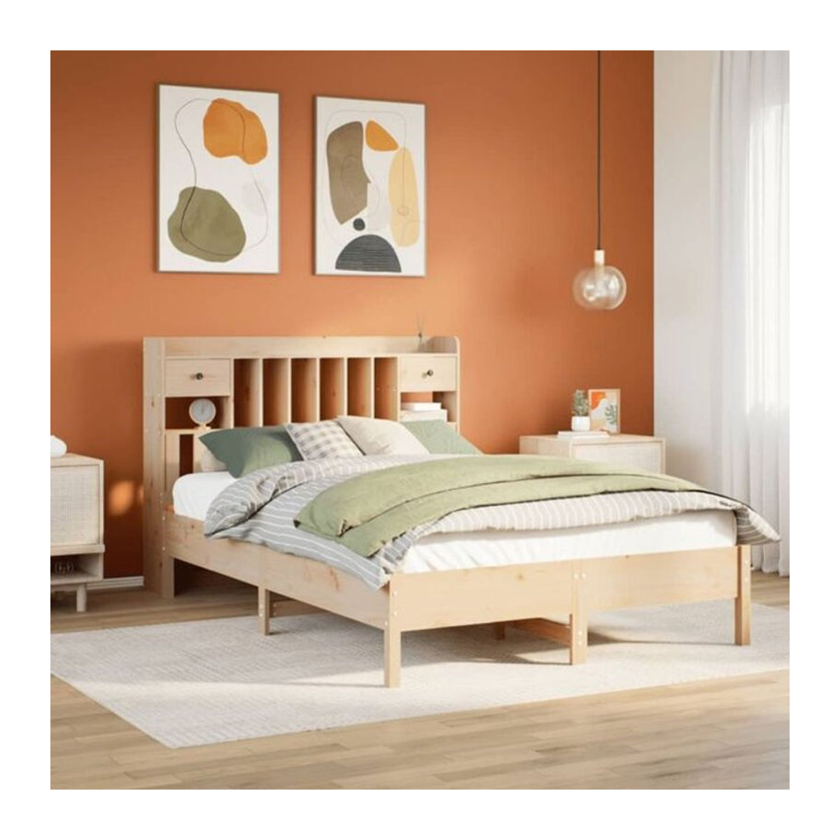 Massivholzbett mit Regal aus Kiefer in Braun, Landhaus und Skandinavisch Stil, B/T: 135 x 190 cm, Vidaxl - Bild 1