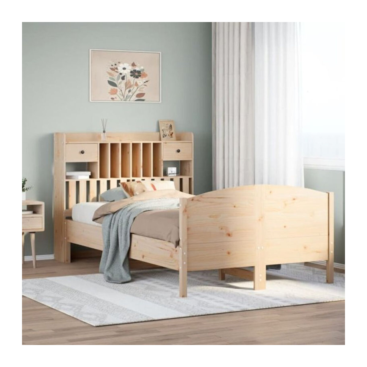 Massivholzbett mit Regal aus Kiefer in Braun, Landhausstil, B/T: 135 x 190 cm, von Vidaxl - Bild 1