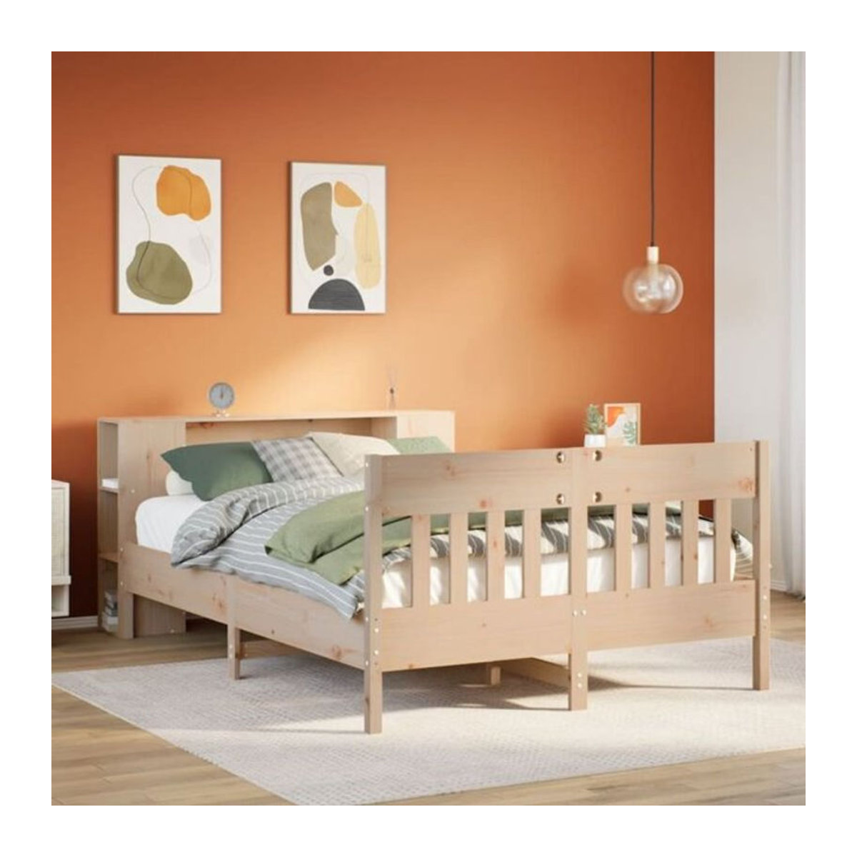 Massivholzbett mit Regal aus Kiefer in Braun und Natur von Vidaxl, B/T/H: 135 x 190 cm - Bild 1