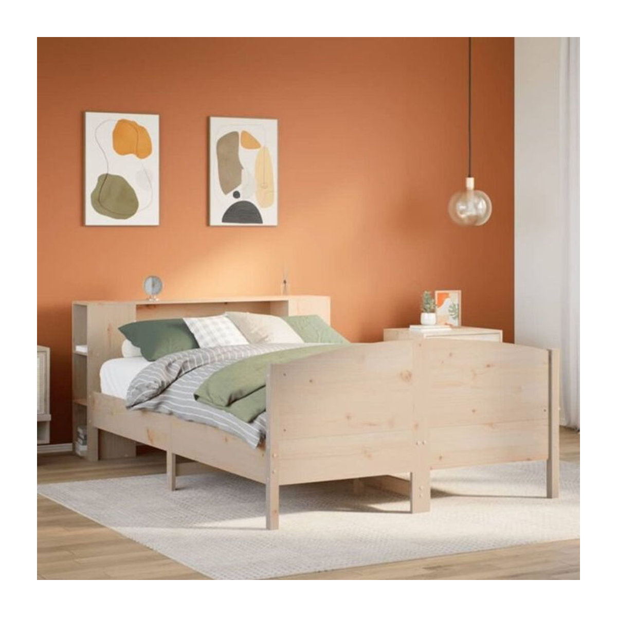 Massivholzbett mit Regal aus Kiefer in Braun von Vidaxl, B/T/H: 135 x 190 x 82 cm - Bild 1