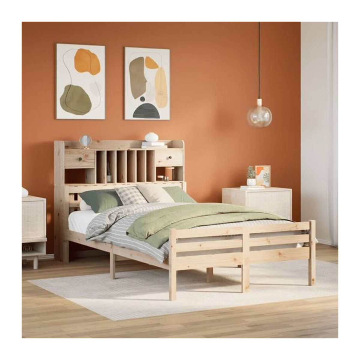 Massivholzbett mit Regal aus Kiefer in Braun von Vidaxl, Landhaus und Skandinavisch Stil, B/T/H: 135 x 190 x 110 cm - Bild 1