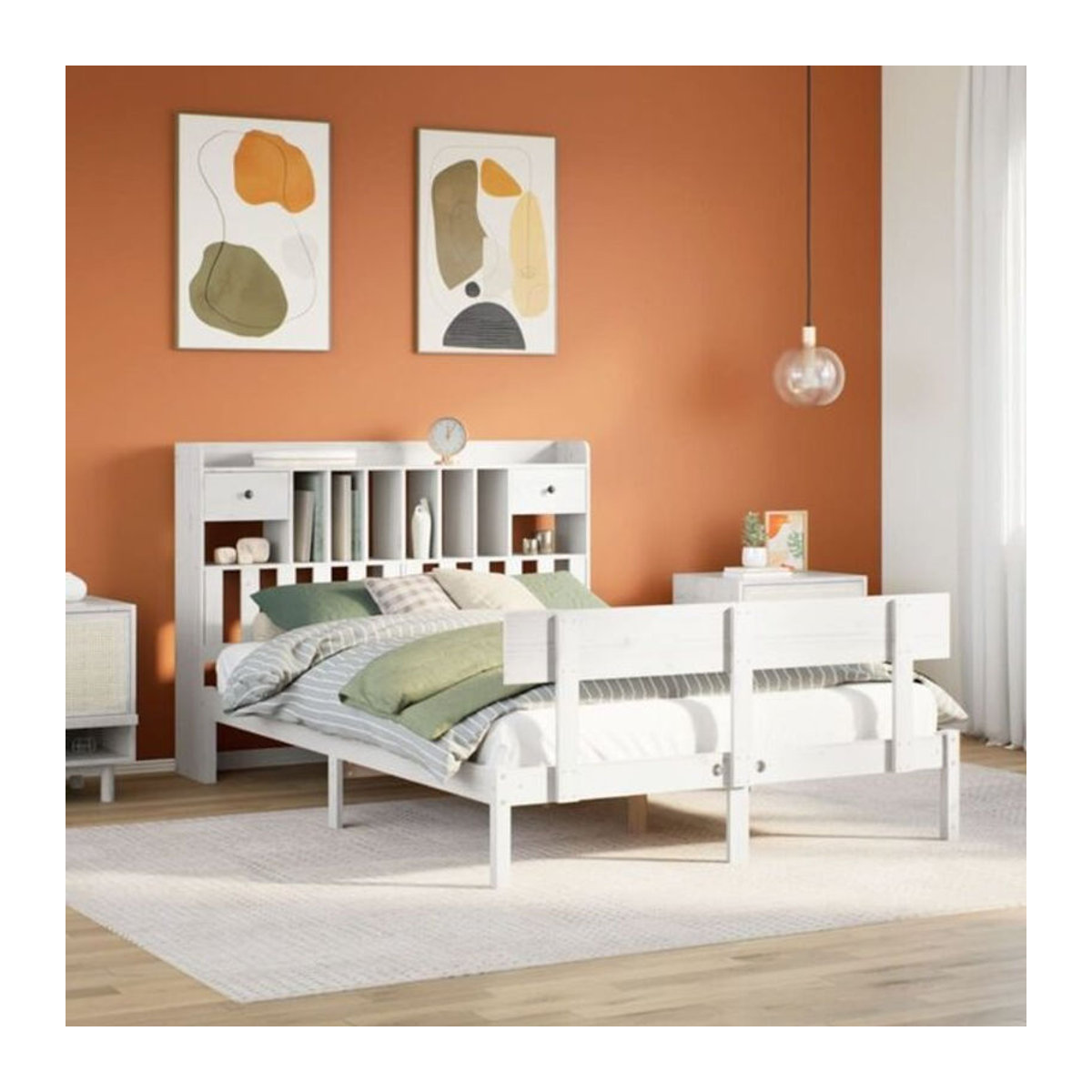 Massivholzbett mit Regal aus Kiefer von Vidaxl in Weiß, B/T/H: 140 x 190 x 110 cm - Bild 1