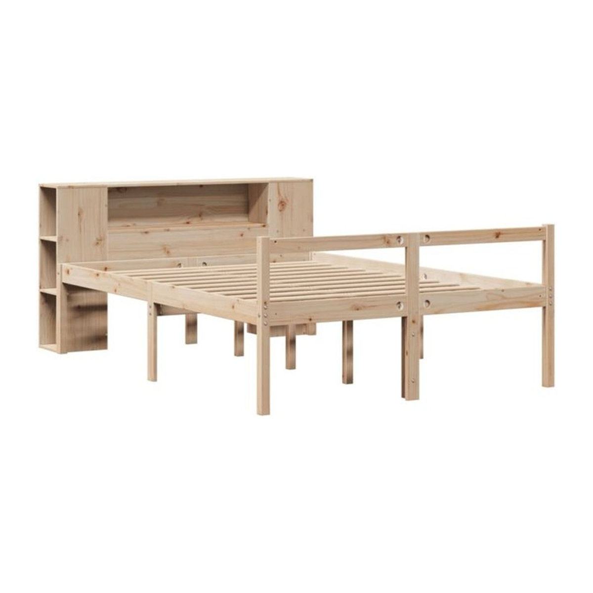 Massivholzbett mit Regal aus Kiefernholz in Braun, Landhaus und Skandinavisch Stil, B/T: 135 x 190 cm, vidaxl - Bild 1