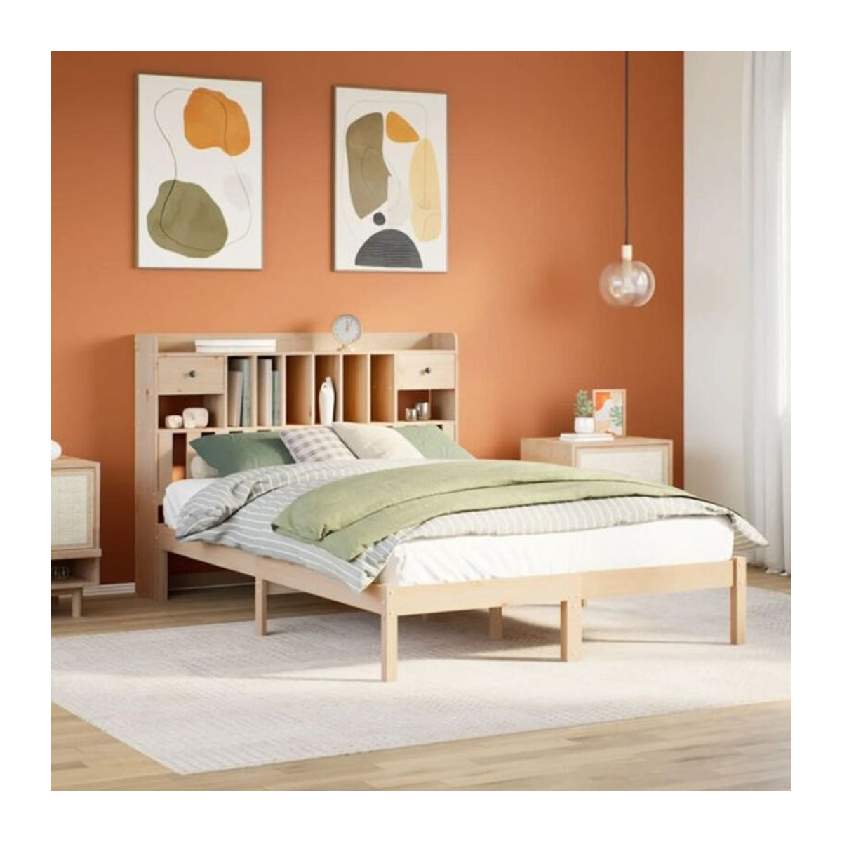 Massivholzbett mit Regal aus Kiefernholz von vidaxl in Braun, B/T/H: 140 x 200 cm, Landhaus- und Skandinavisch-Stil - Bild 1
