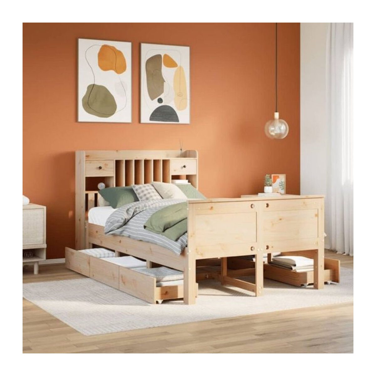 Massivholzbett mit Regal aus Kiefernholz von Vidaxl in Braun, Landhaus und Skandinavisch Stil, B/T/H: 135 x 190 cm - Bild 1