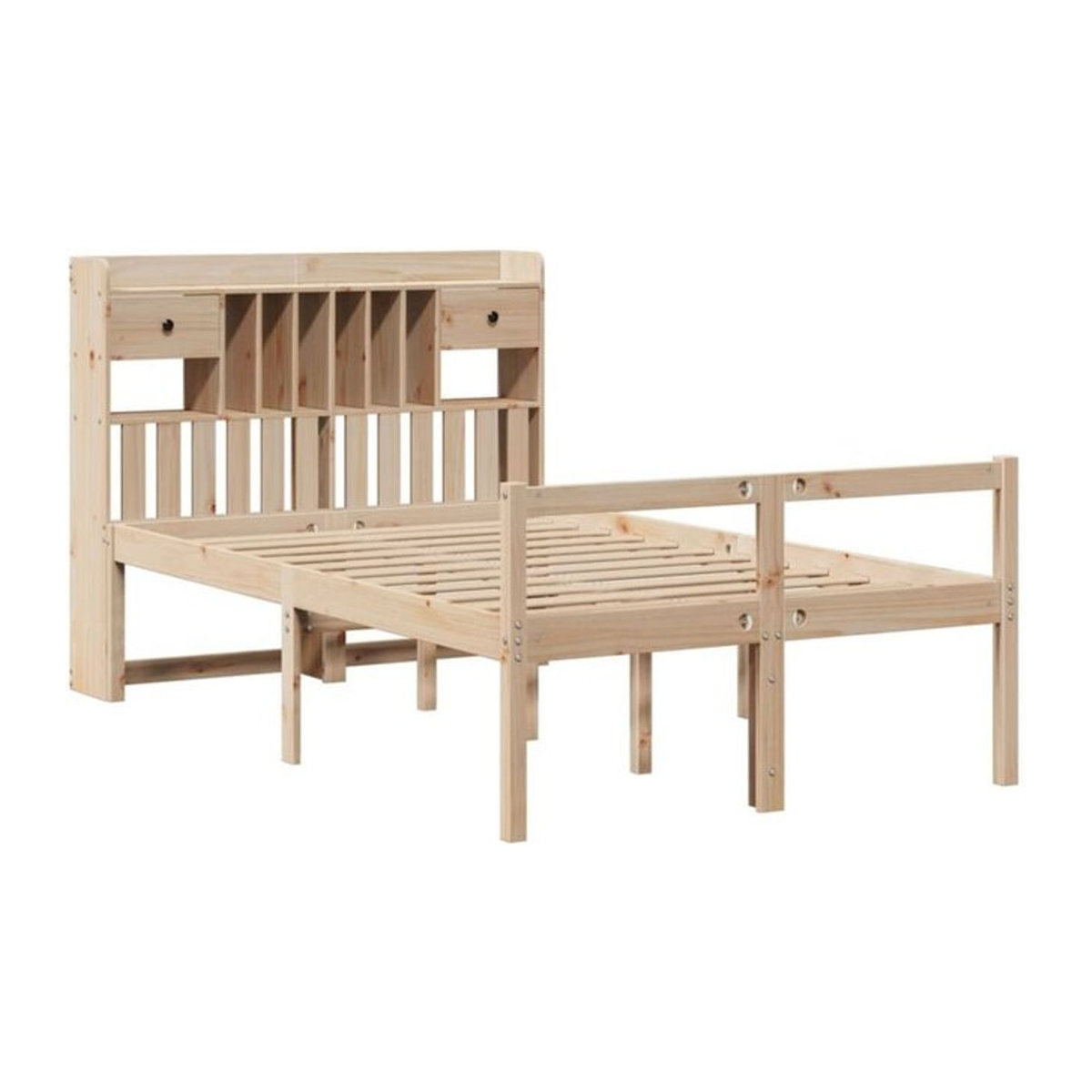 Massivholzbett mit Regal aus Kiefernholz von vidaxl in Natur und Grün, Landhaus- und Skandinavien-Stil, B/T/H: 135 x 190 x 110 cm - Bild 1