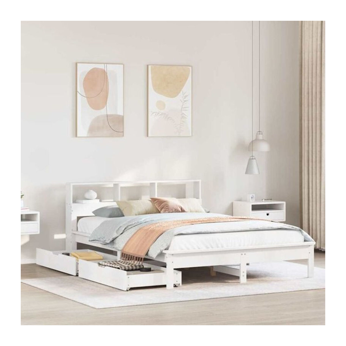 Massivholzbett mit Regal von Vidaxl aus Kiefer in Weiß, B/T: 140 x 190 cm - Bild 1