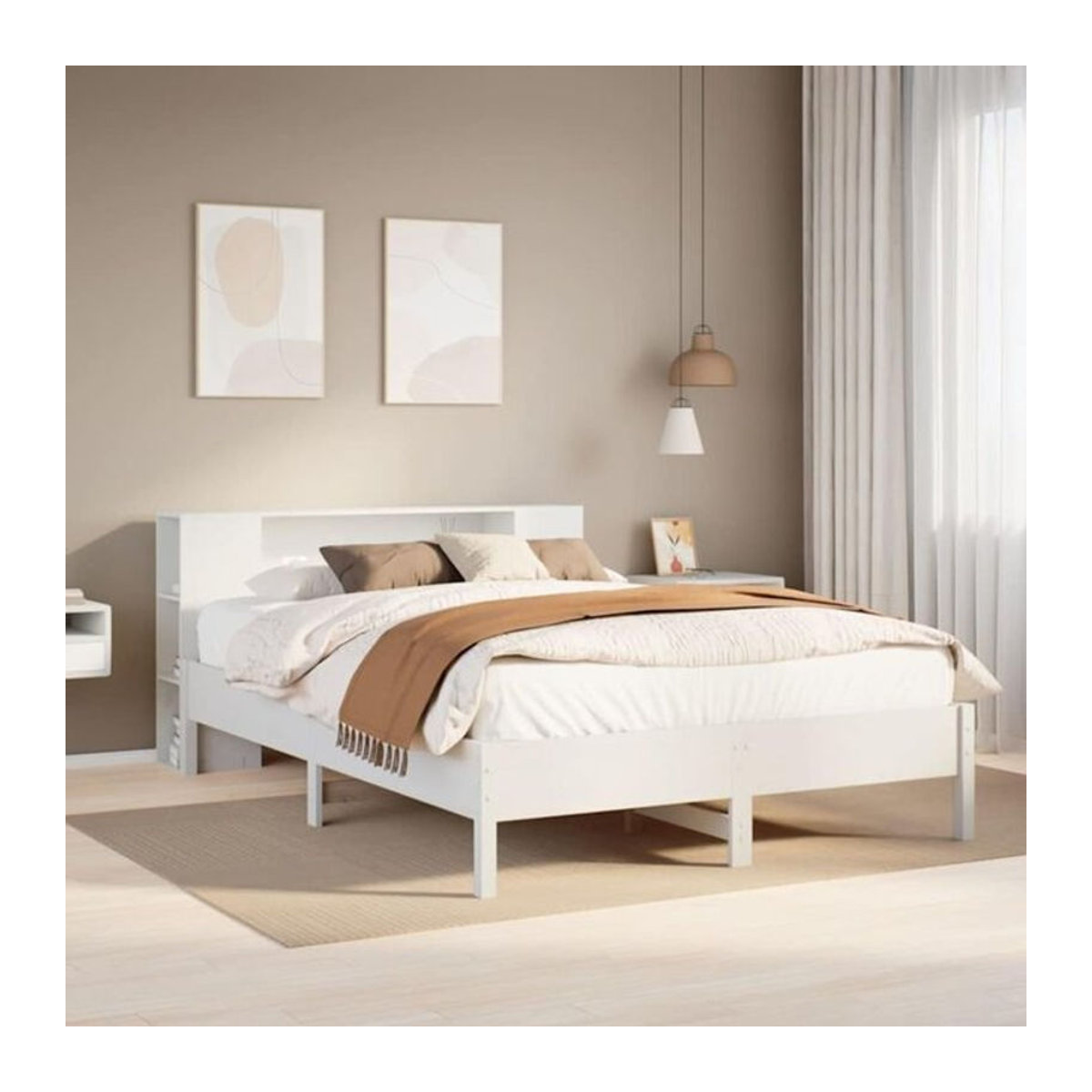 Massivholzbett mit Regal von Vidaxl aus Kiefer in Weiß, B/T/H: 140 x 190 x 82 cm - Bild 1
