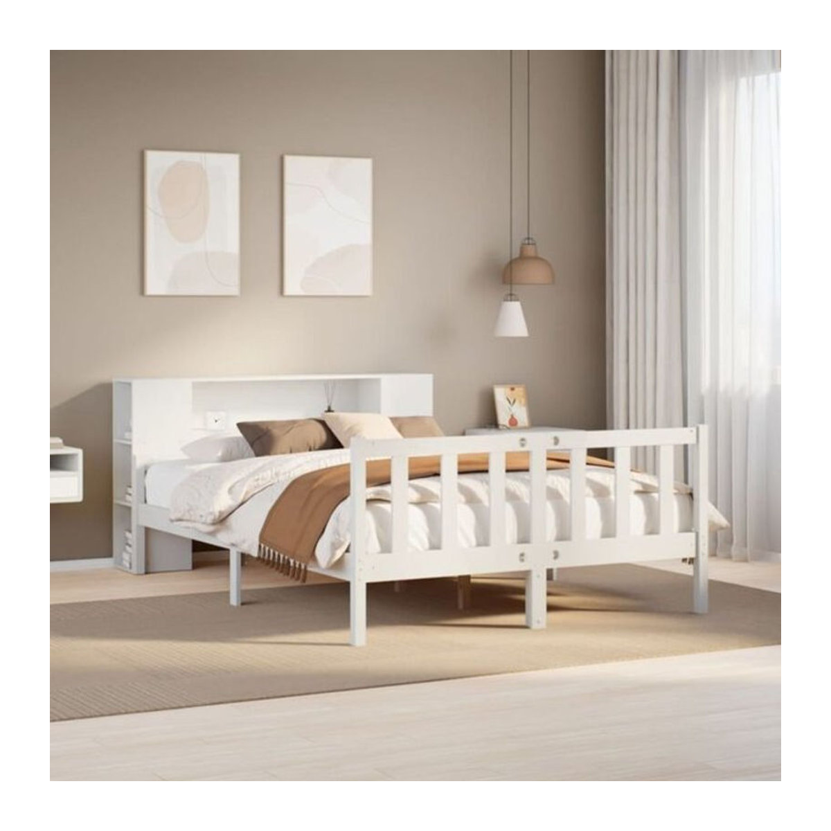 Massivholzbett mit Regal von vidaxl aus Kiefer in Weiß, B/T/H: 160 x 200 cm - Bild 1