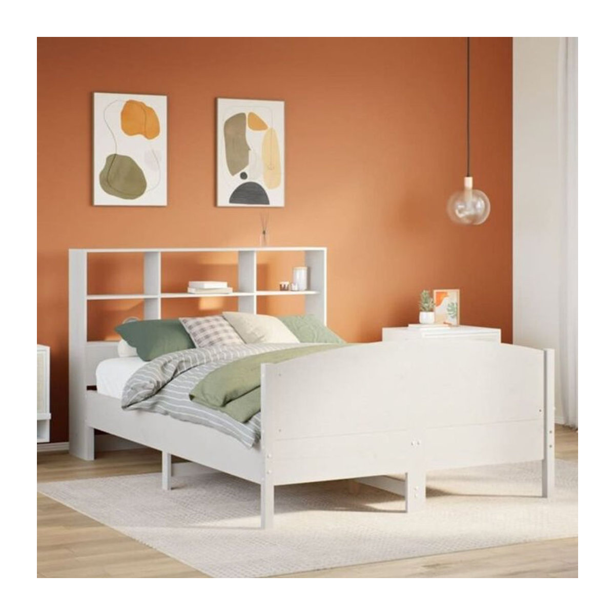 Massivholzbett mit Regal von Vidaxl aus Kiefer in Weiß, B/T/H: 160 x 200 x 110 cm - Bild 1