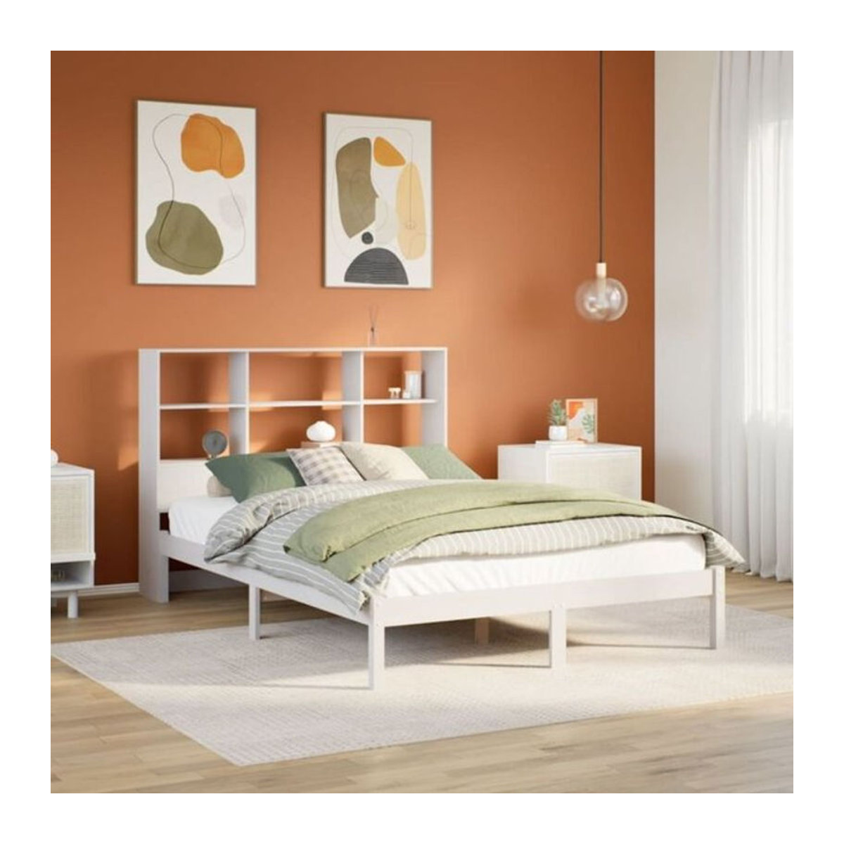Massivholzbett mit Regal von Vidaxl aus Kiefer in Weiß, B/T/H: 160 x 200 x 110 cm - Bild 1