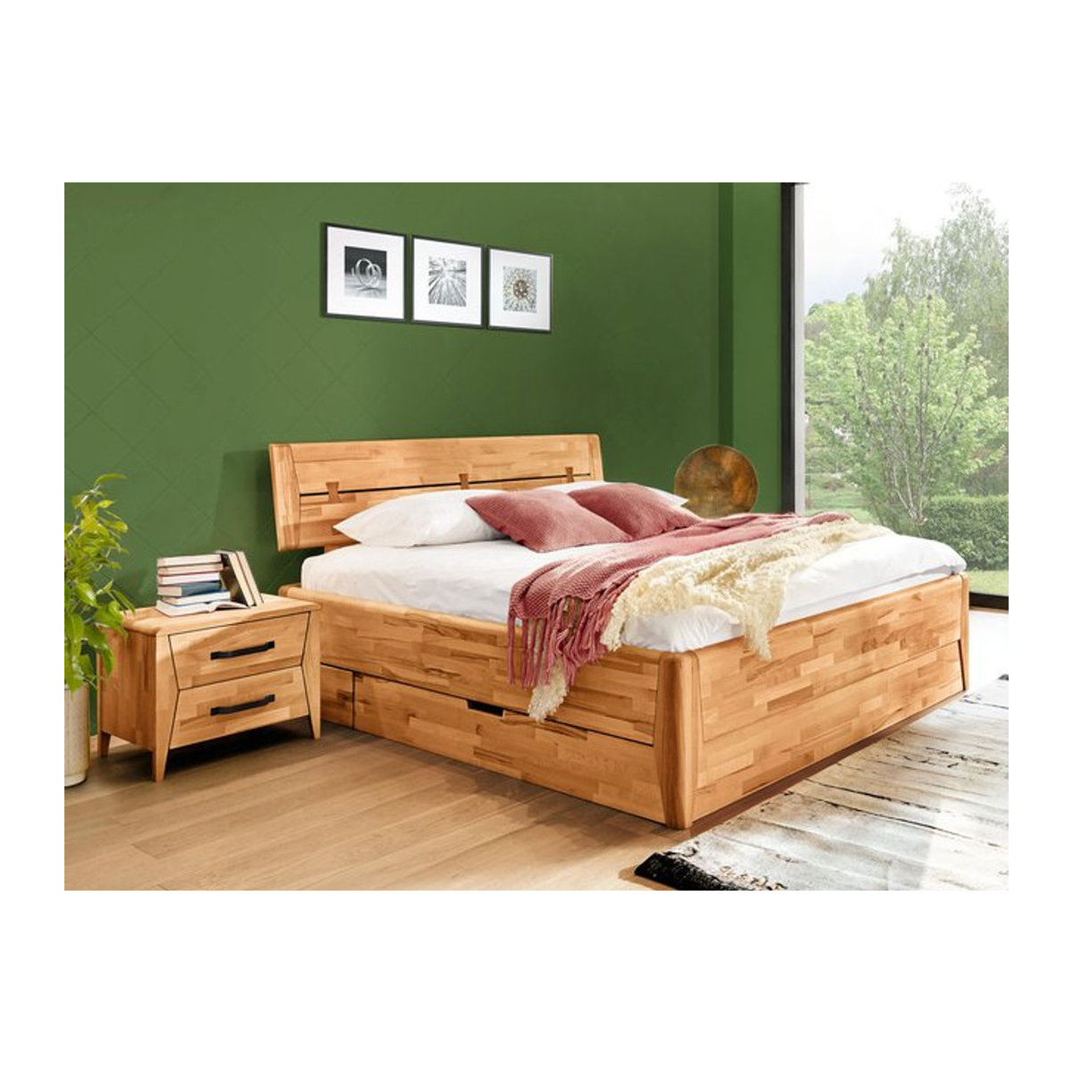 Massivholzbett VALMONDO Ovata in Buche Natur und Beige im Landhaus- und Skandinavischen Stil - Bild 1