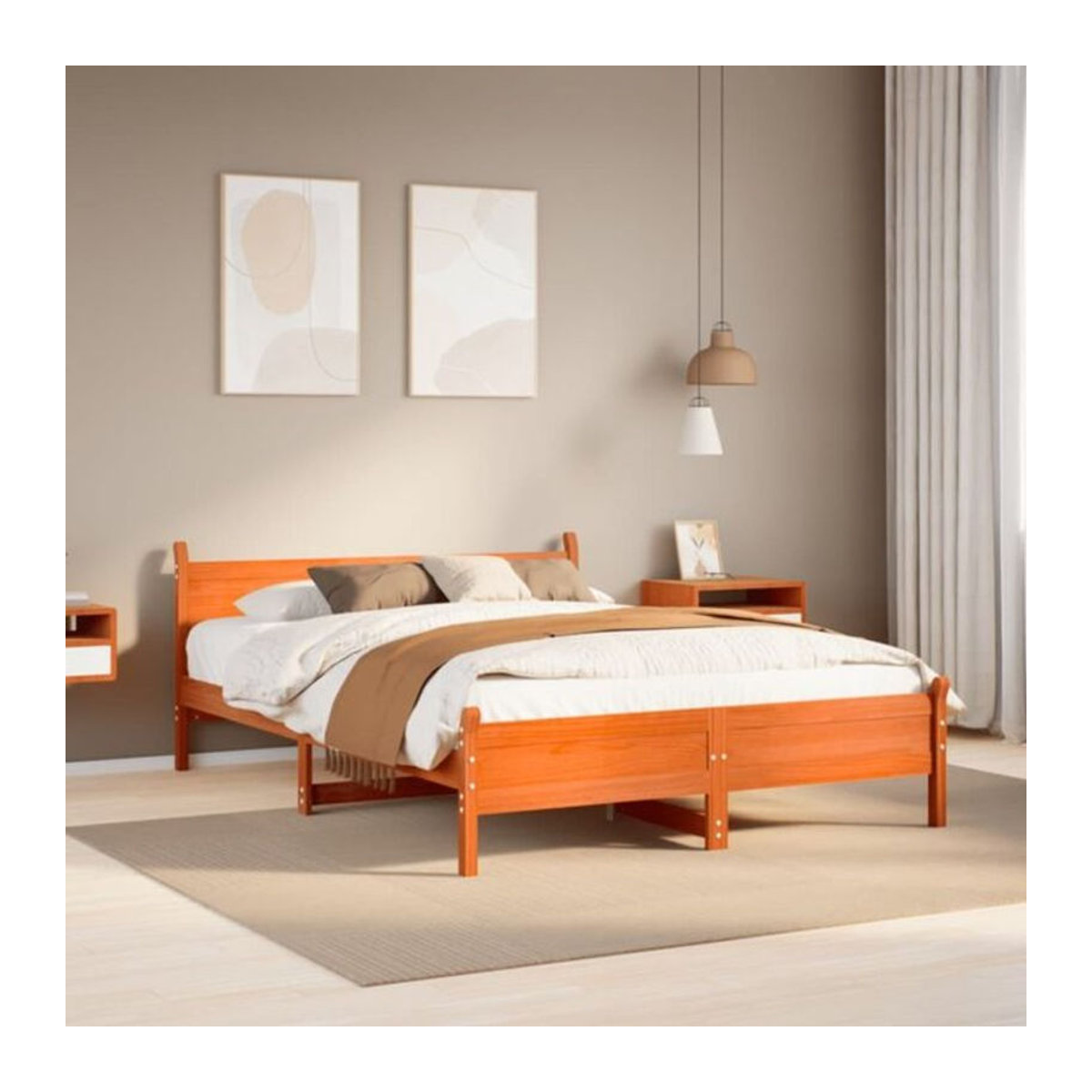 Massivholzbett Vidaxl aus Kiefer im Landhausstil, Farbe Braun, B/T/H: 150 x 200 cm - Bild 1