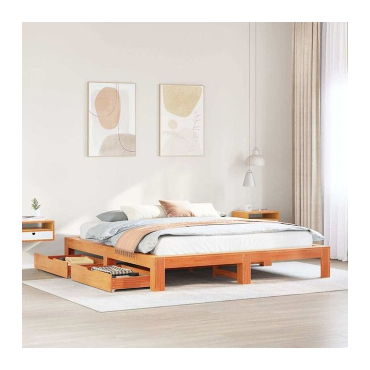 Massivholzbett vidaxl aus Kiefer in Braun im Landhausstil B/T: 200 x 200 cm - Bild 1