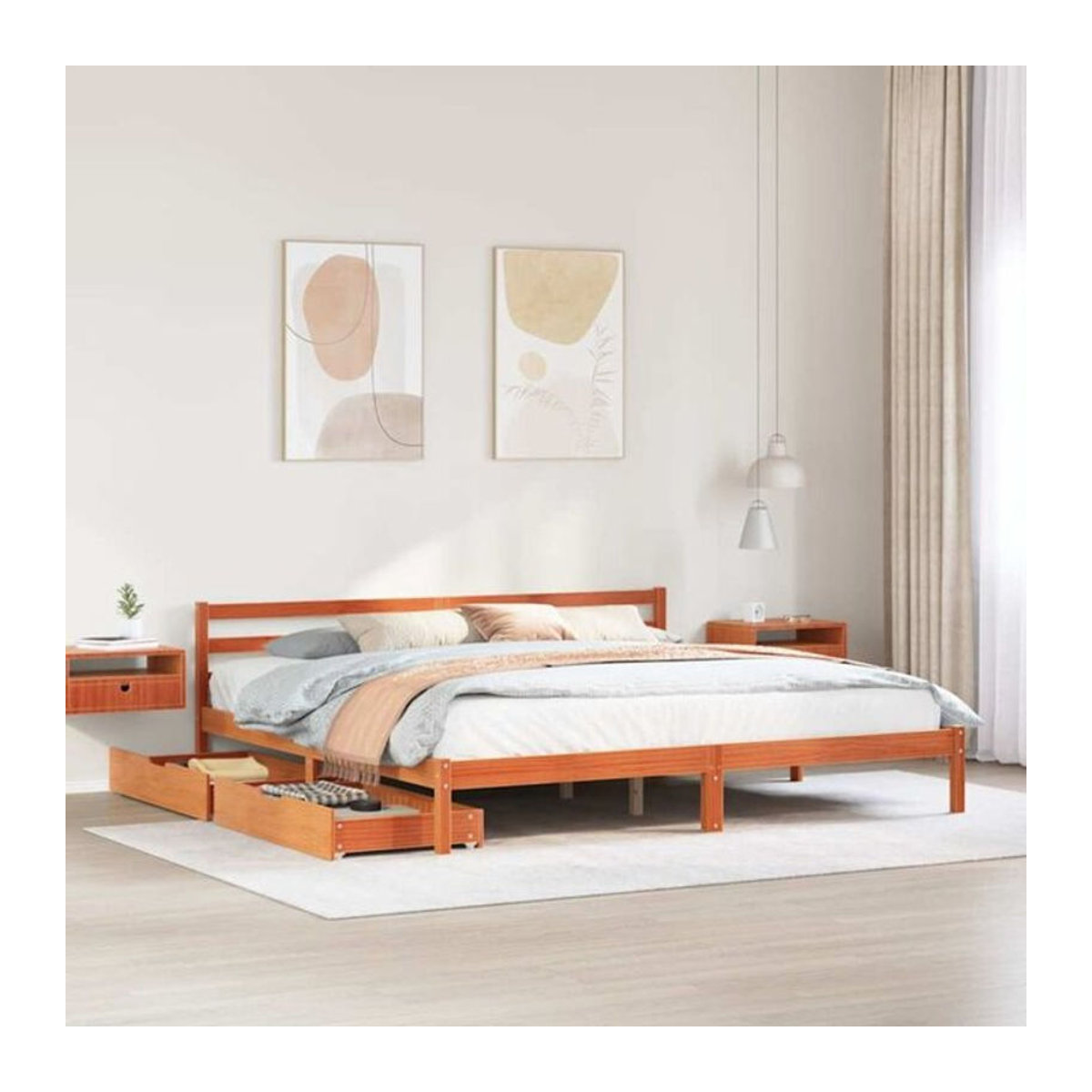 Massivholzbett vidaxl aus Kiefer in Braun im Landhausstil, B/T: 200 x 200 cm - Bild 1