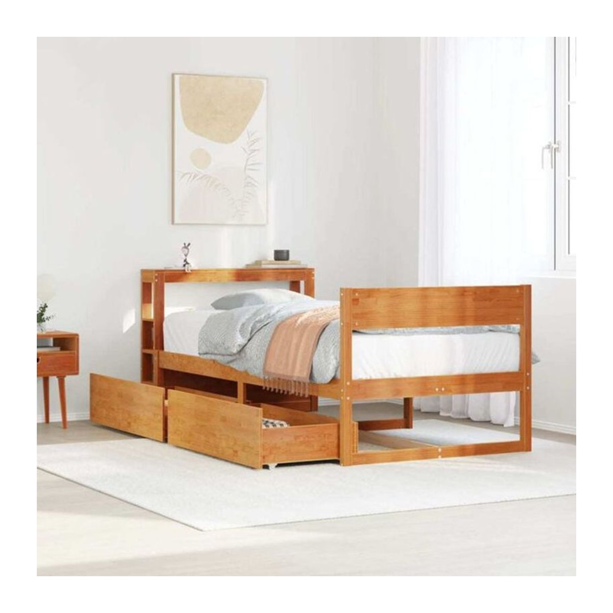 Massivholzbett vidaxl aus Kiefer in Braun im Landhausstil, B/T/H: 100 x 200 x 82 cm - Bild 1