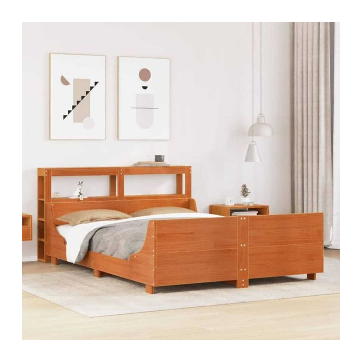 Massivholzbett Vidaxl aus Kiefer in Braun im Landhausstil, B/T/H: 120 x 200 cm - Bild 1