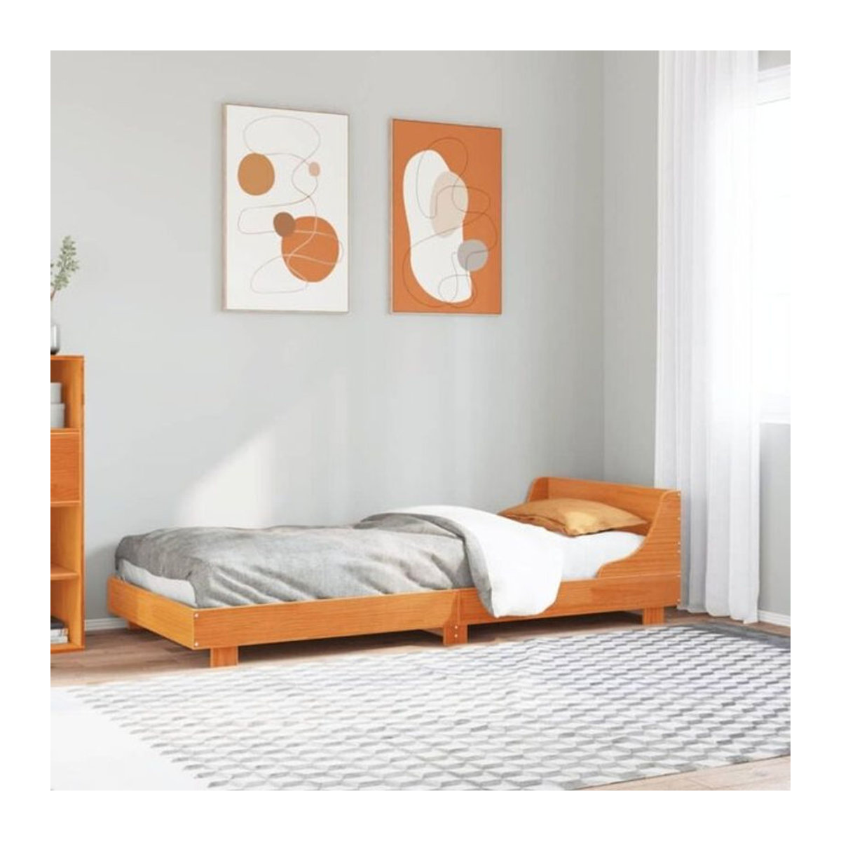 Massivholzbett Vidaxl aus Kiefer in Braun im Landhausstil, B/T/H: 90 x 200 cm - Bild 1