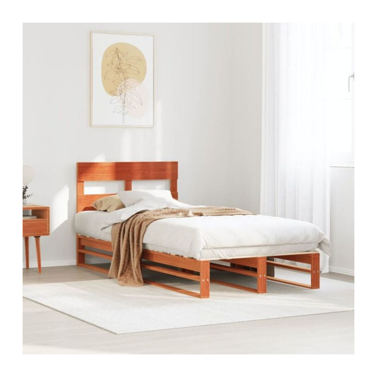 Massivholzbett Vidaxl aus Kiefer in Braun, Modernes Skandinavisches Design, B/T: 100 x 200 cm - Bild 1