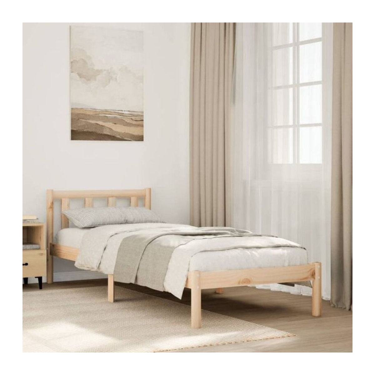 Massivholzbett Vidaxl aus Kiefer in Natur Braun, Extra Lang, B/T/H: 80 x 220 x 69,5 cm - Bild 1