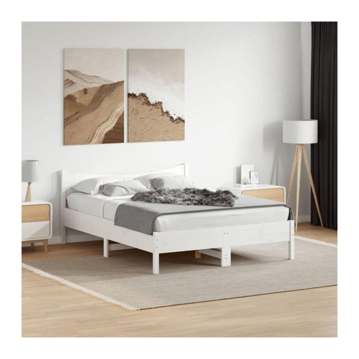 Massivholzbett Vidaxl aus Kiefer in Weiß, Modernes Skandinavisches Design, B/T: 120 x 190 cm - Bild 1