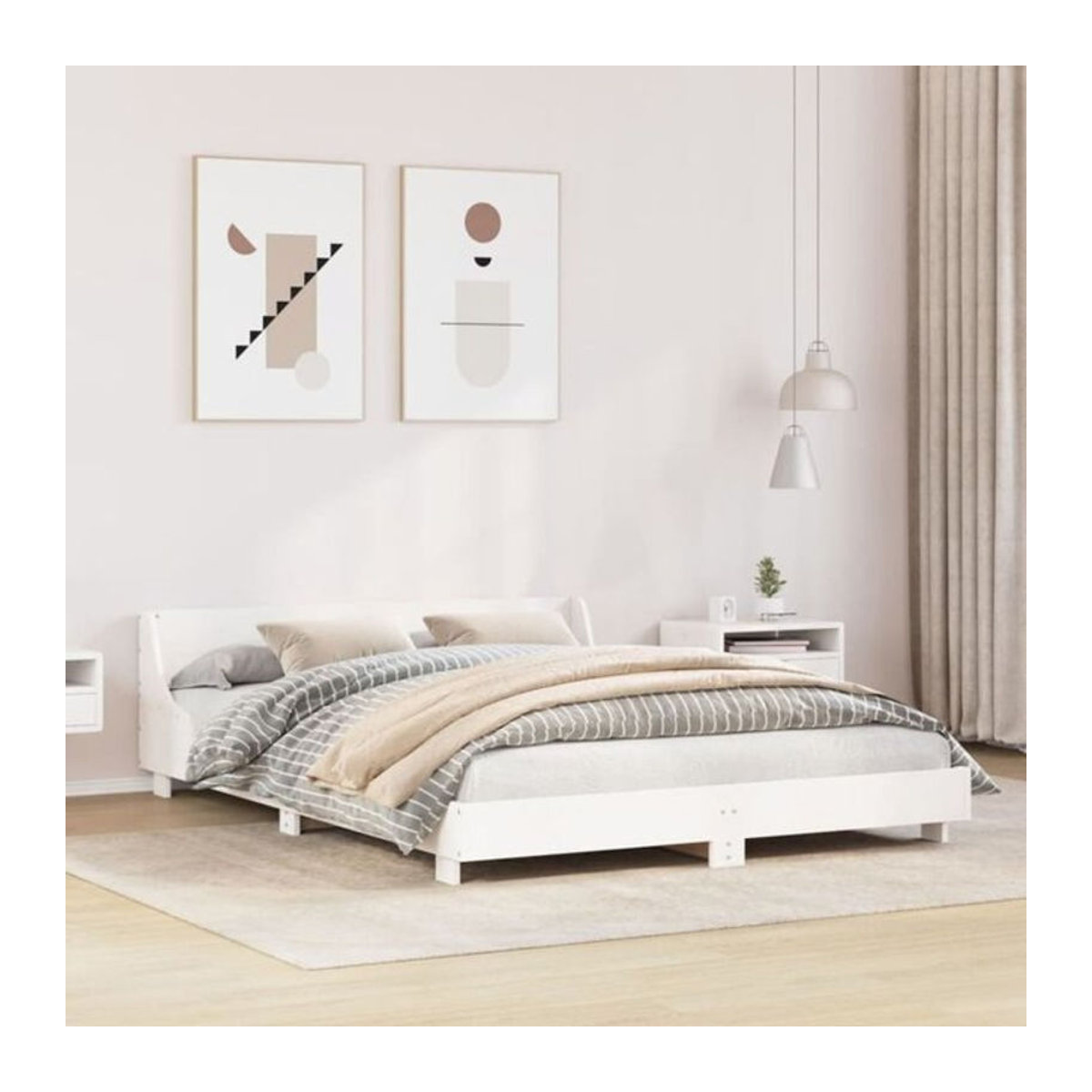 Massivholzbett Vidaxl aus Kiefer in Weiß, Modernes und Minimalistisches Bett ohne Matratze, B/T: 140 x 190 cm - Bild 1