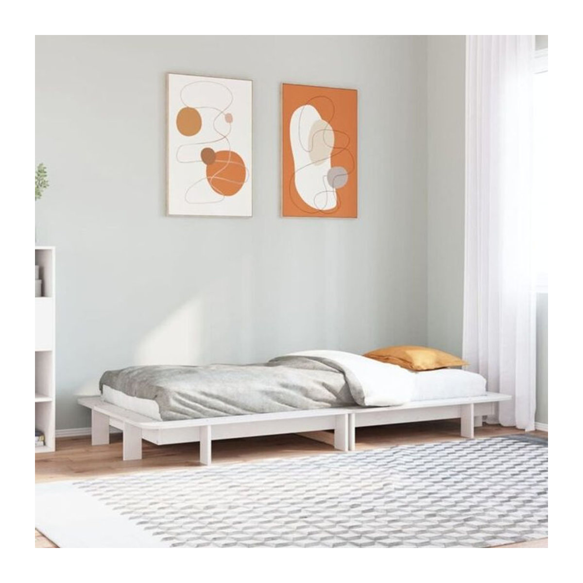 Massivholzbett vidaxl aus Kiefer in Weiß, Modernes und Minimalistisches Bett ohne Matratze, B/T/H: 90 x 190 cm - Bild 1