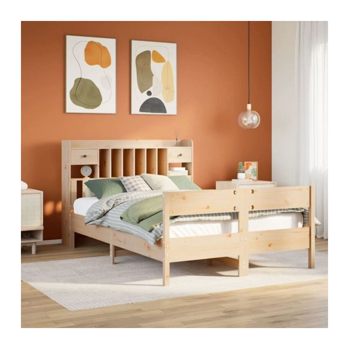 Massivholzbett Vidaxl aus Kiefer mit Regal in Braun, Landhaus und Skandinavisch Stil, B/T: 135 x 190 cm - Bild 1