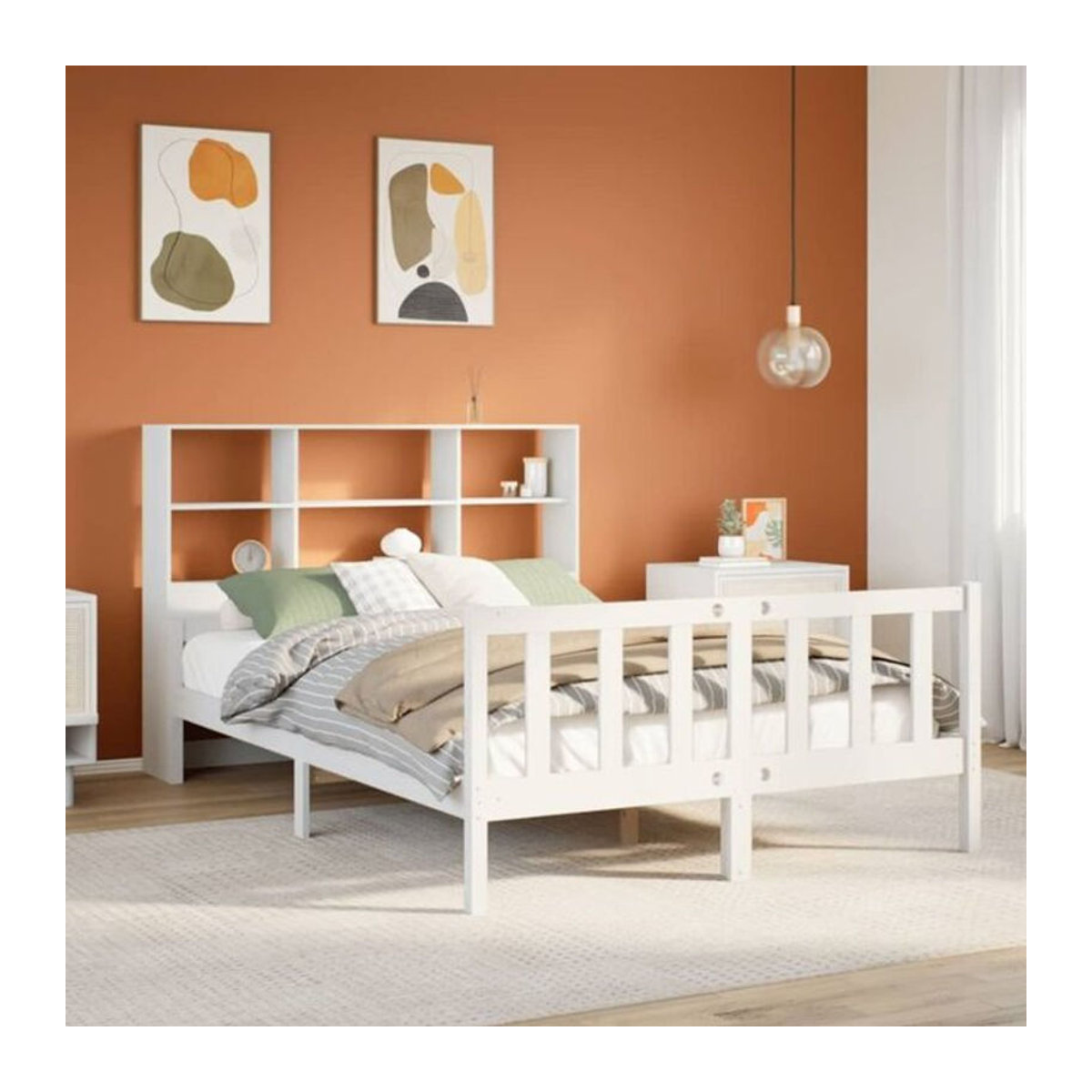 Massivholzbett Vidaxl aus Kiefer mit Regal in Weiß B: 160 cm, L: 200 cm - Bild 1