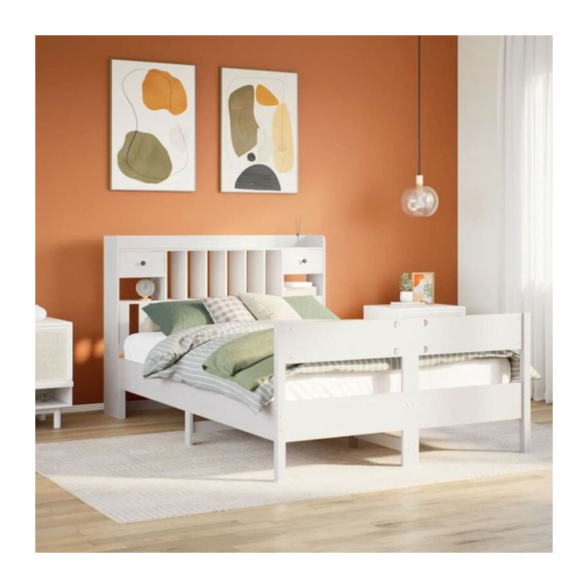 Massivholzbett Vidaxl aus Kiefer mit Regal in Weiß, B/T/H: 140 x 190 x 110 cm - Bild 1