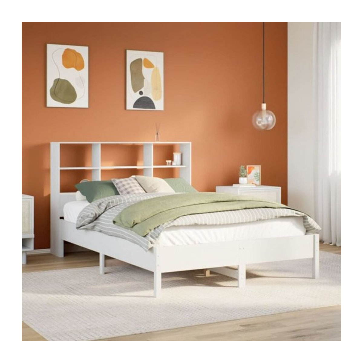 Massivholzbett Vidaxl aus Kiefer mit Regal in Weiß, B/T/H: 160 x 200 cm - Bild 1