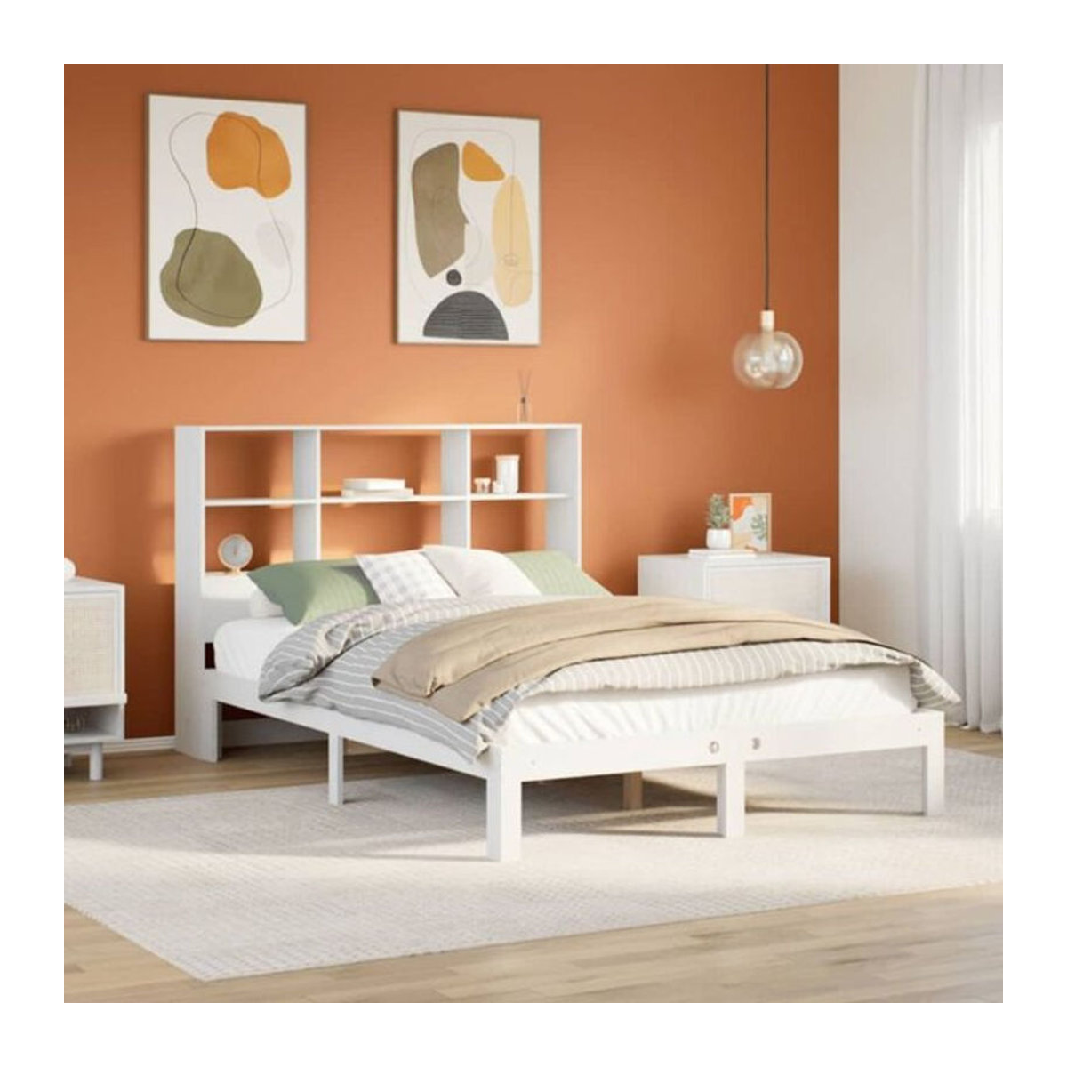 Massivholzbett Vidaxl aus Kiefer mit Regal in Weiß, B/T/H: 160 x 200 x 110 cm - Bild 1