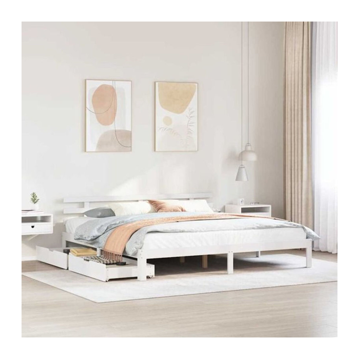 Massivholzbett Vidaxl aus Kiefer mit Schubladen in Weiß B/T/H: 180 x 200 x 69,5 cm - Bild 1