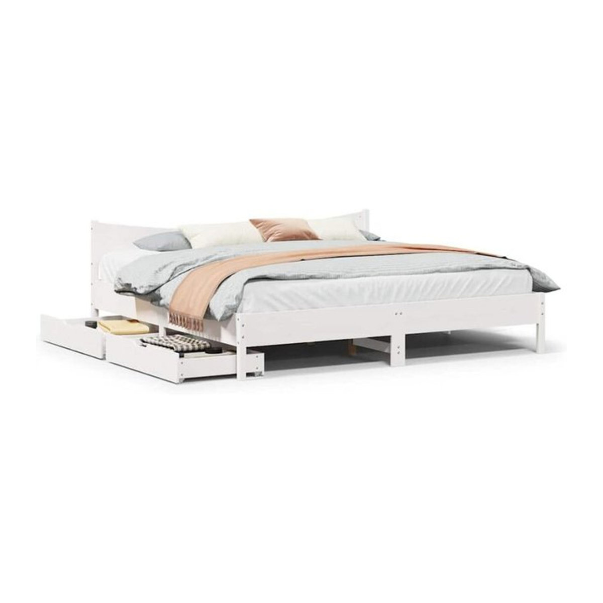 Massivholzbett Vidaxl aus Kiefer mit Schubladen in Weiß, Skandinavisch, B: 180 cm, T: 200 cm - Bild 1
