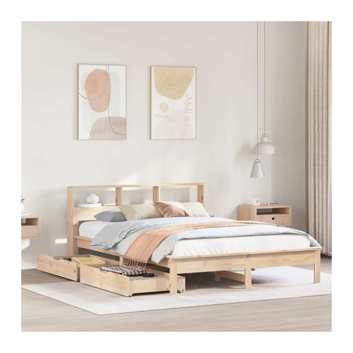 Massivholzbett vidaxl aus Kiefernholz im Landhaus- und Skandinavischen Stil, Breite: 135 cm, Länge: 190 cm, Farbe: Natur oder Weiß - Bild 1