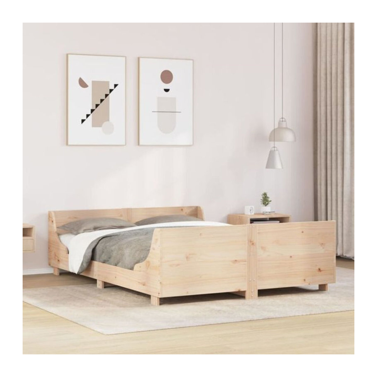Massivholzbett vidaxl aus Kiefernholz im Landhaus- und Skandinavischen Stil, Farbe: Natur oder Weiß, B/T/H: 150 x 200 x 52 cm - Bild 1