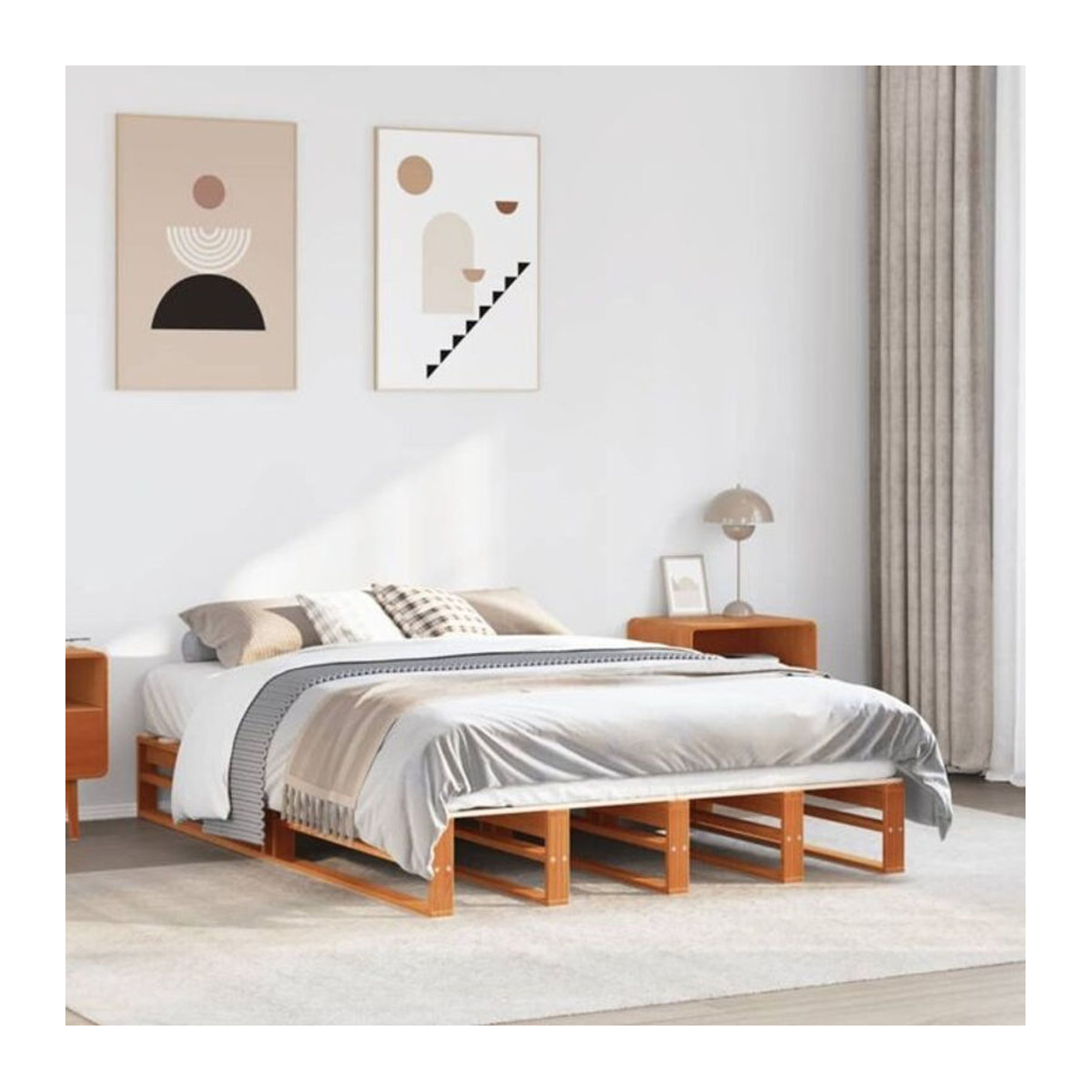 Massivholzbett Vidaxl aus Kiefernholz in Braun, B/T/H: 120 x 190 cm - Bild 1