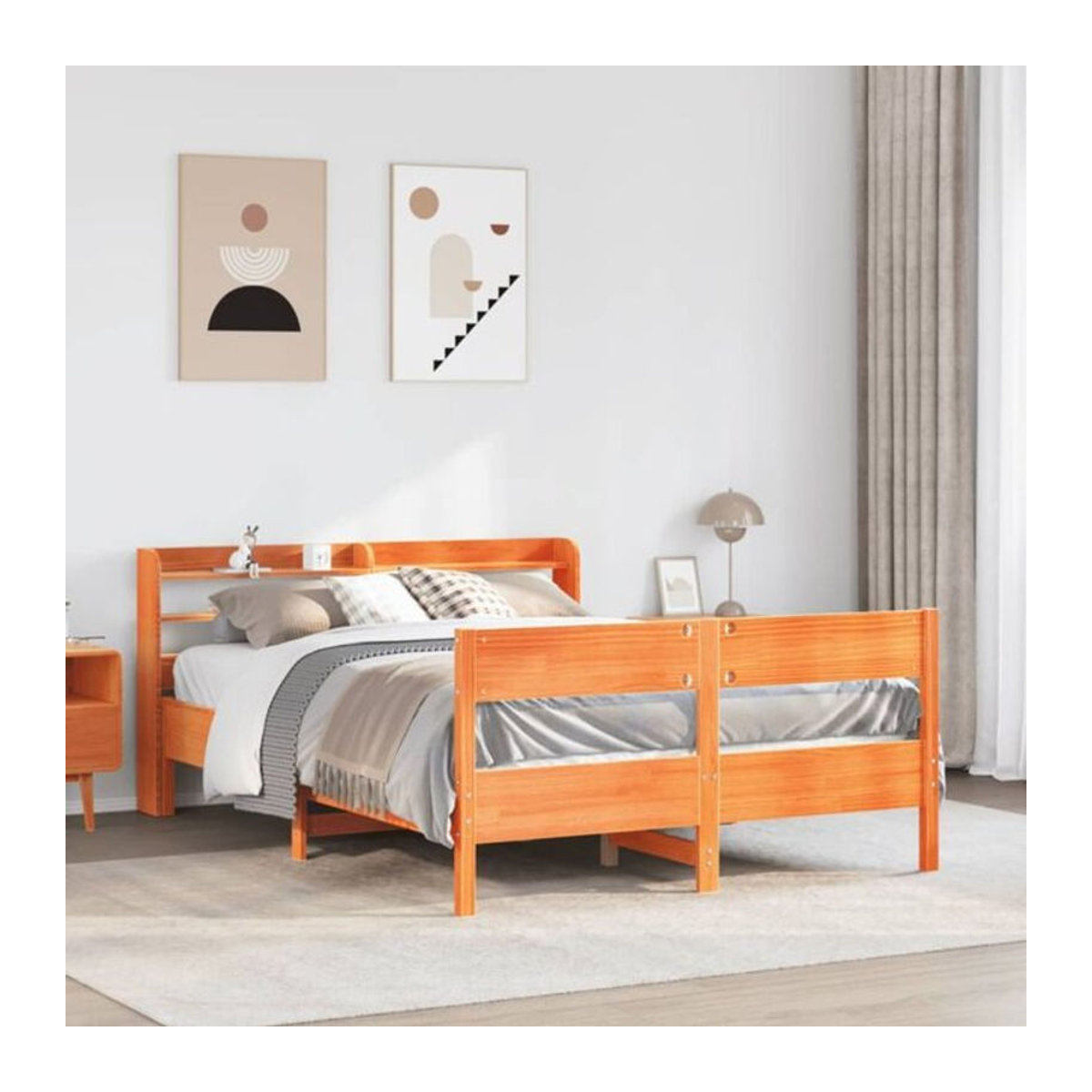 Massivholzbett Vidaxl aus Kiefernholz in Braun, B/T/H: 135 x 190 cm - Bild 1