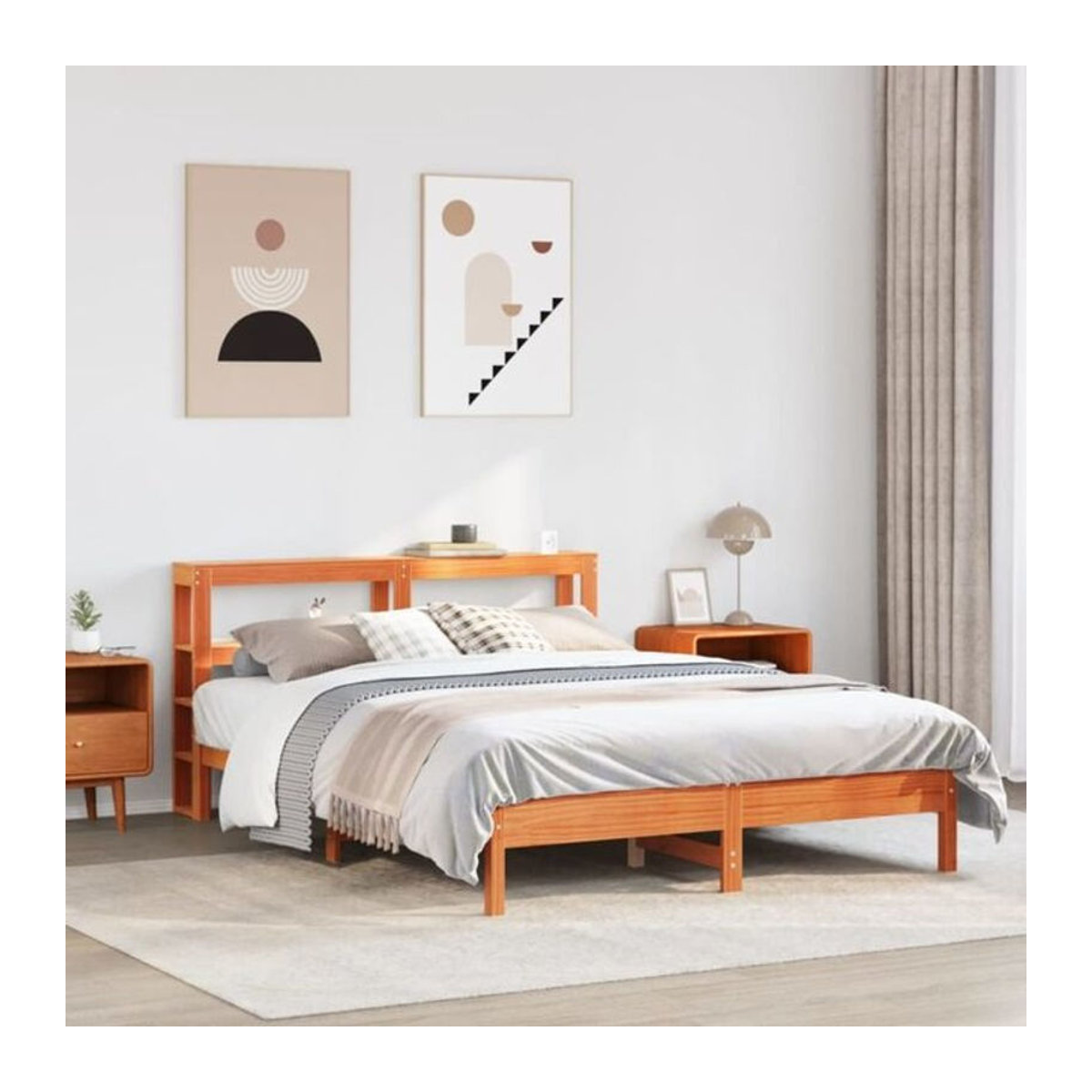 Massivholzbett Vidaxl aus Kiefernholz in Braun, B/T/H: 150 x 200 cm - Bild 1