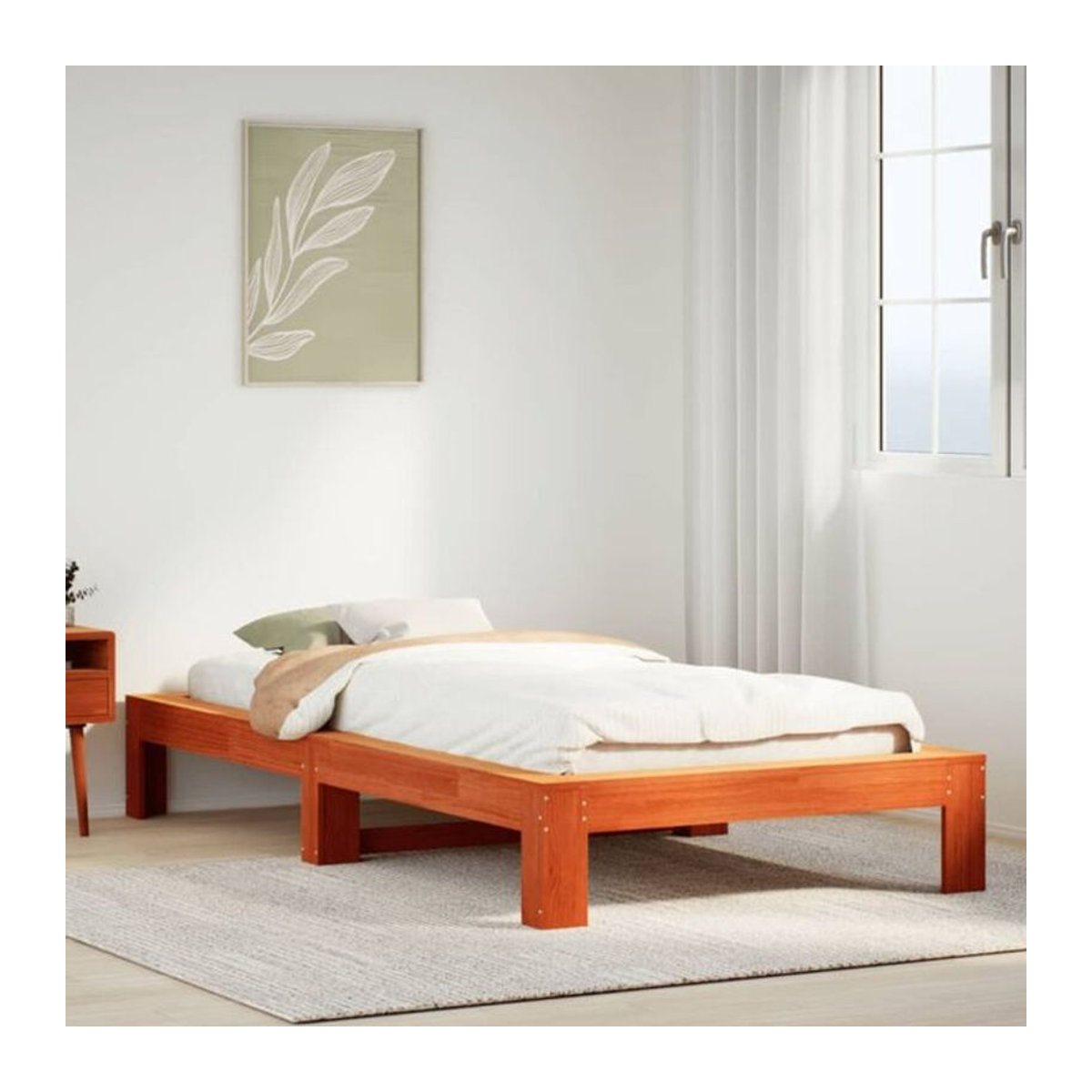 Massivholzbett Vidaxl aus Kiefernholz in Braun, B/T/H: 90 x 200 cm - Bild 1