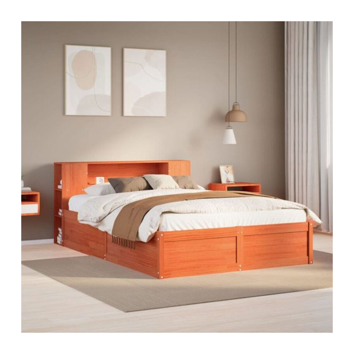Massivholzbett Vidaxl aus Kiefernholz in Braun im Landhaus- und Modern-Stil, B/T/H: 135 x 190 x 82 cm - Bild 1