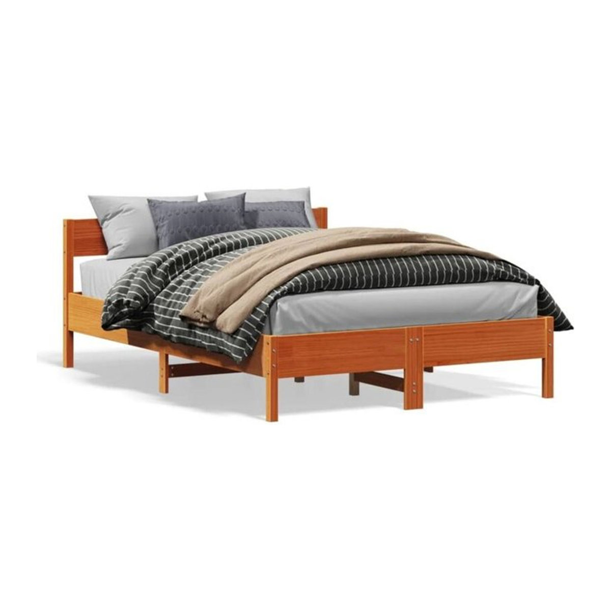 Massivholzbett Vidaxl aus Kiefernholz in Braun im Landhaus- und Skandinavischen Stil, B/T/H: 135 x 190 x 71,5 cm - Bild 1