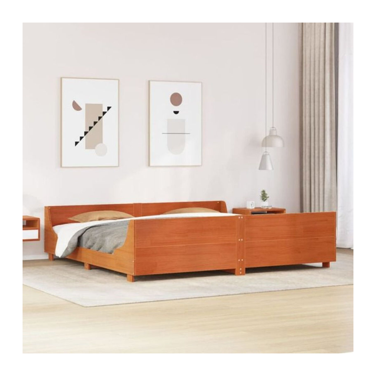 Massivholzbett vidaxl aus Kiefernholz in Braun im Landhausstil, B/T: 200 x 200 cm - Bild 1
