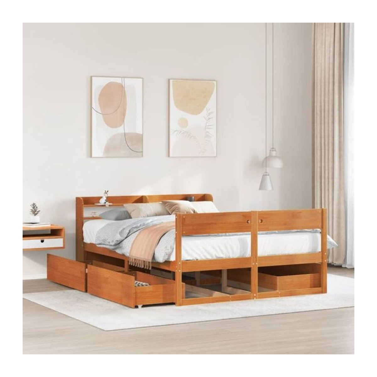 Massivholzbett Vidaxl aus Kiefernholz in Braun im Landhausstil, B/T/H: 120 x 200 cm - Bild 1